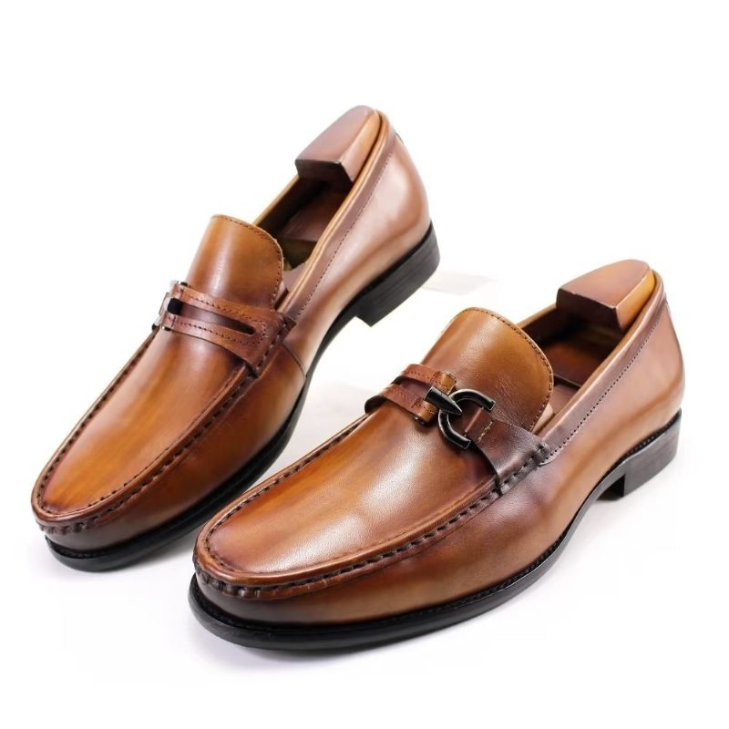 Loafers Til Mænd Elegant Læder Slip On Brogue Sko - Brun