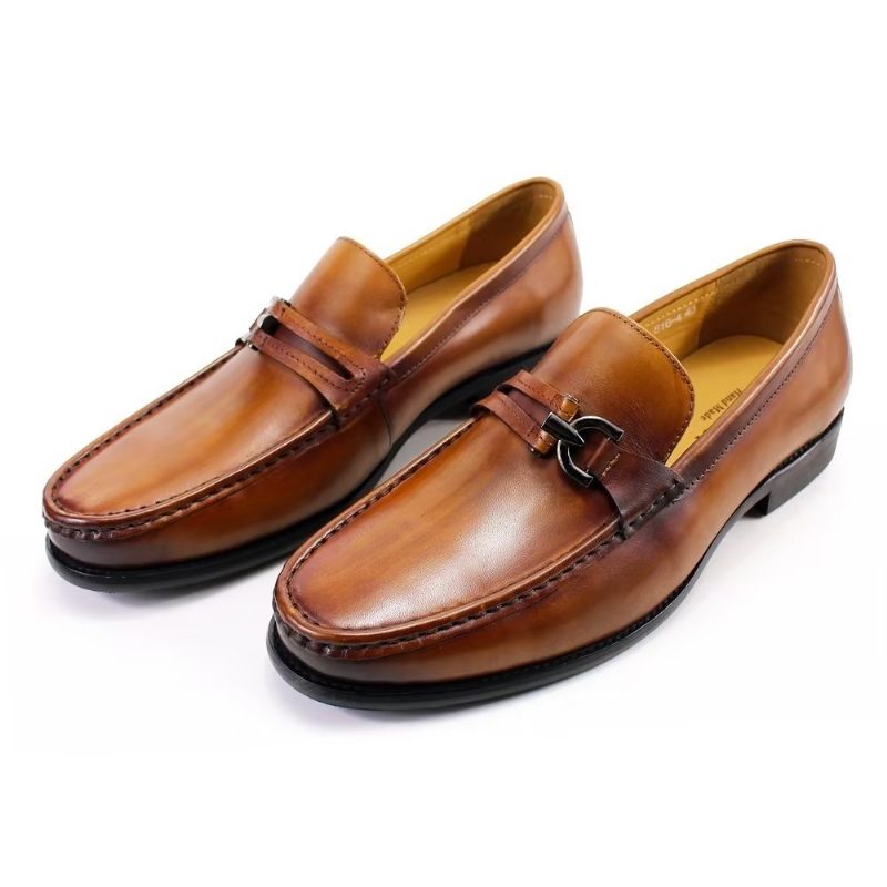 Loafers Til Mænd Elegant Læder Slip On Brogue Sko - Brun