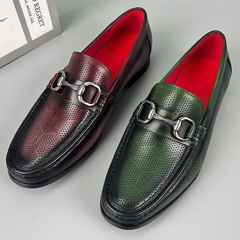 Loafers Til Mænd Elegante Slip On I Ægte Læder - Grøn