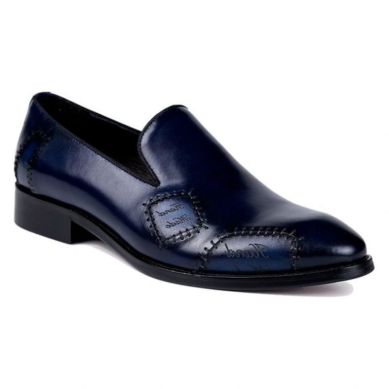 Loafers Til Mænd Exotic Boss Læder Slip-on Brogue - Blå