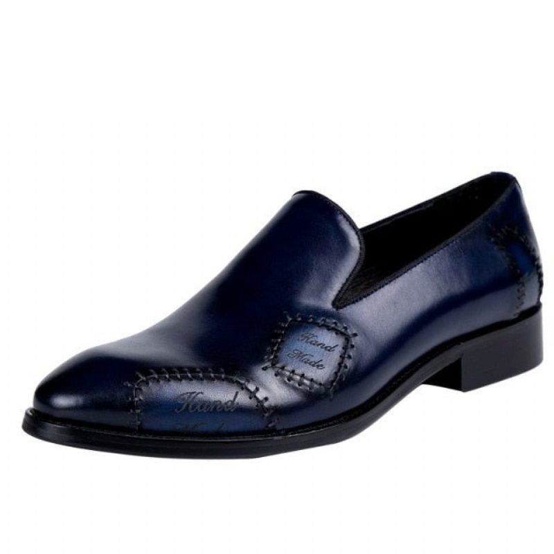 Loafers Til Mænd Exotic Boss Læder Slip-on Brogue - Blå