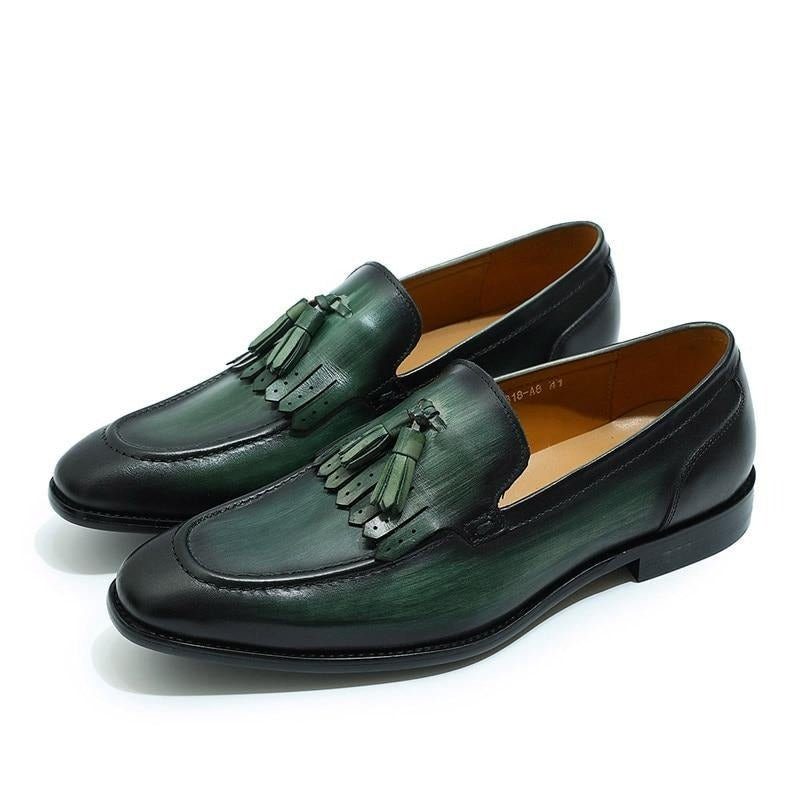 Loafers Til Mænd Exotic Elegance Åndbar Læder Slip-on - Grøn