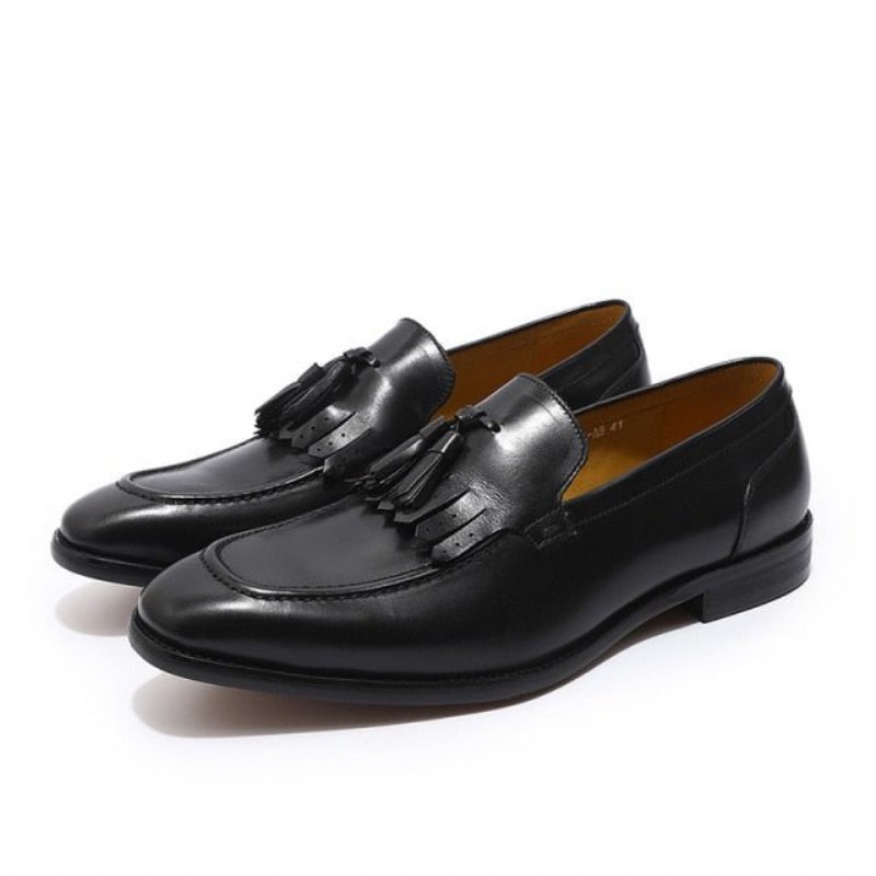 Loafers Til Mænd Exotic Elegance Åndbar Læder Slip-on - Sort