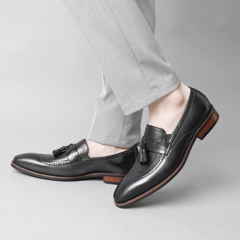 Loafers Til Mænd Exotic Slip On Brogue - Sort