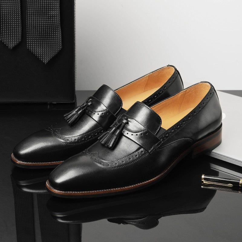 Loafers Til Mænd Exotic Slip On Brogue - Sort