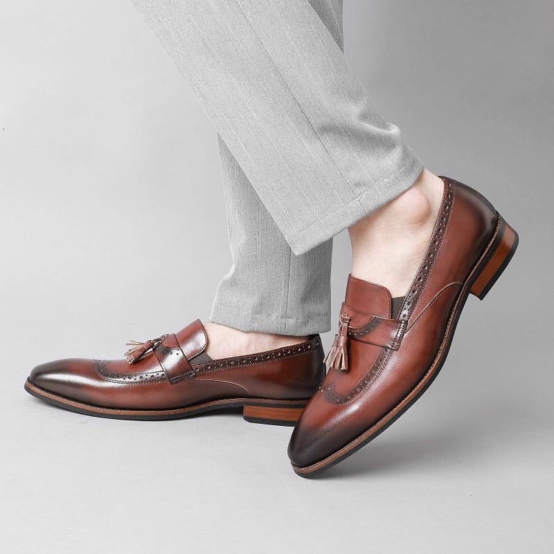 Loafers Til Mænd Exotic Slip On Brogue - Brun