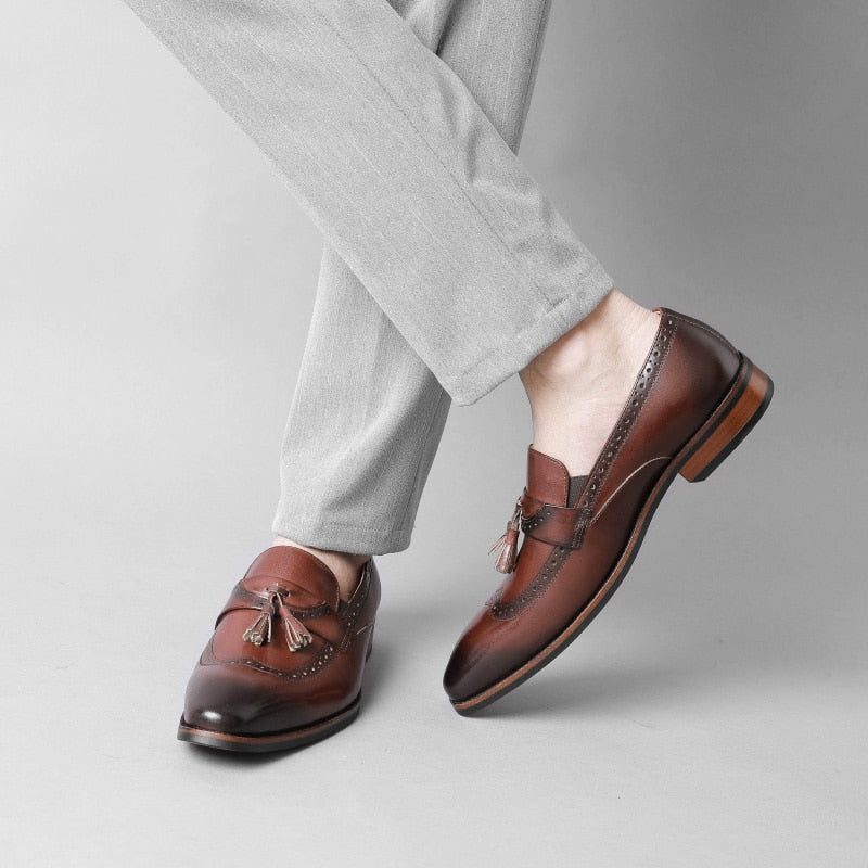 Loafers Til Mænd Exotic Slip On Brogue - Brun