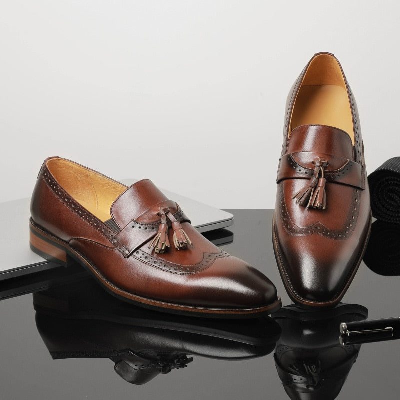 Loafers Til Mænd Exotic Slip On Brogue - Brun