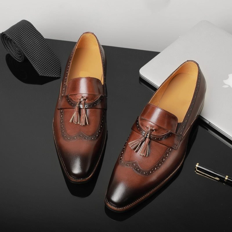 Loafers Til Mænd Exotic Slip On Brogue - Brun