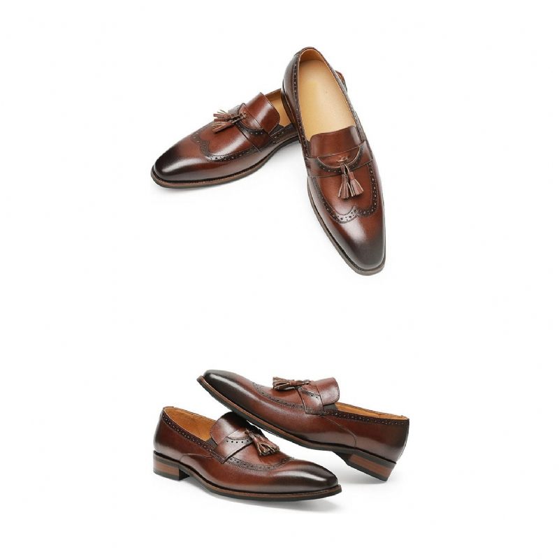 Loafers Til Mænd Exotic Slip On Brogue - Brun