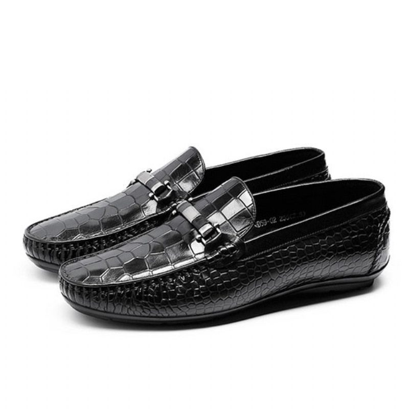 Loafers Til Mænd Exotic Texture Slip-on - Sort