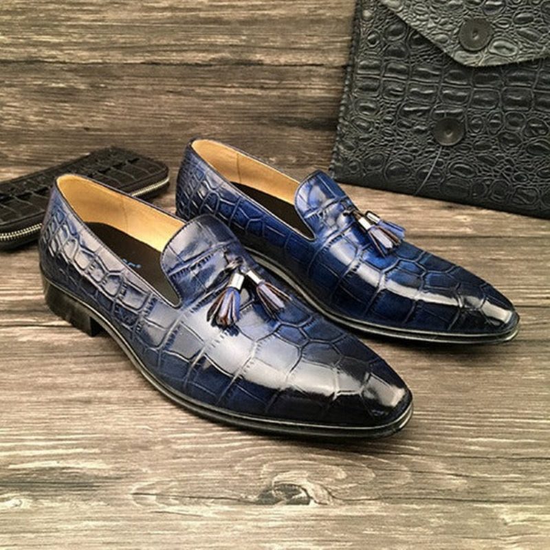 Loafers Til Mænd Luksus Alligator Tassel Slip-on - Blå