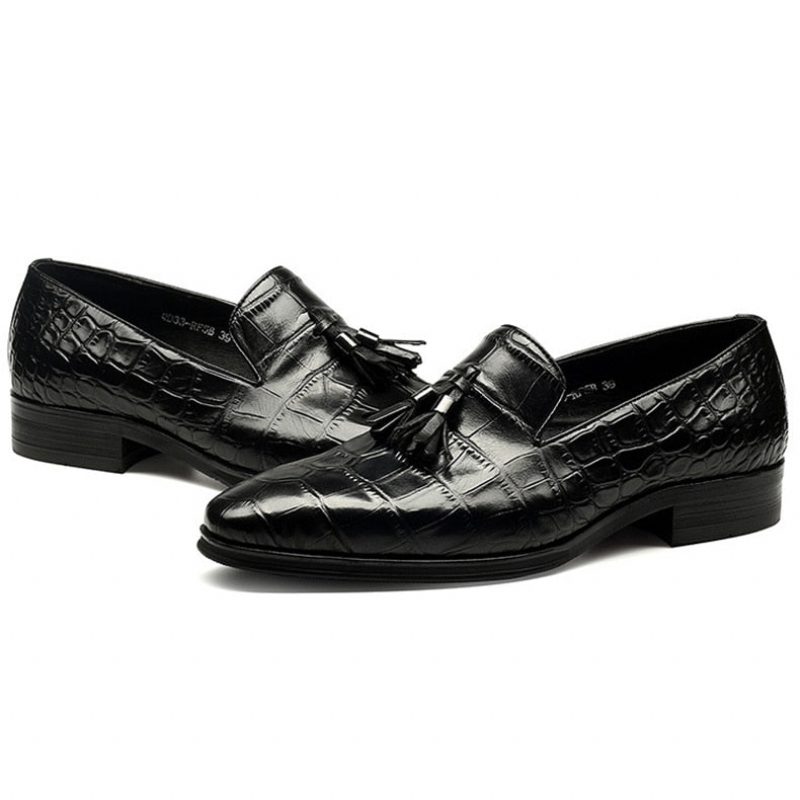 Loafers Til Mænd Luksus Alligator Tassel Slip-on - Sort