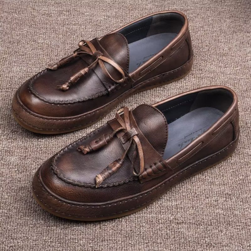 Loafers Til Mænd Luksus Kvast Ko Læder Elegant Slip-ons - Kaffe