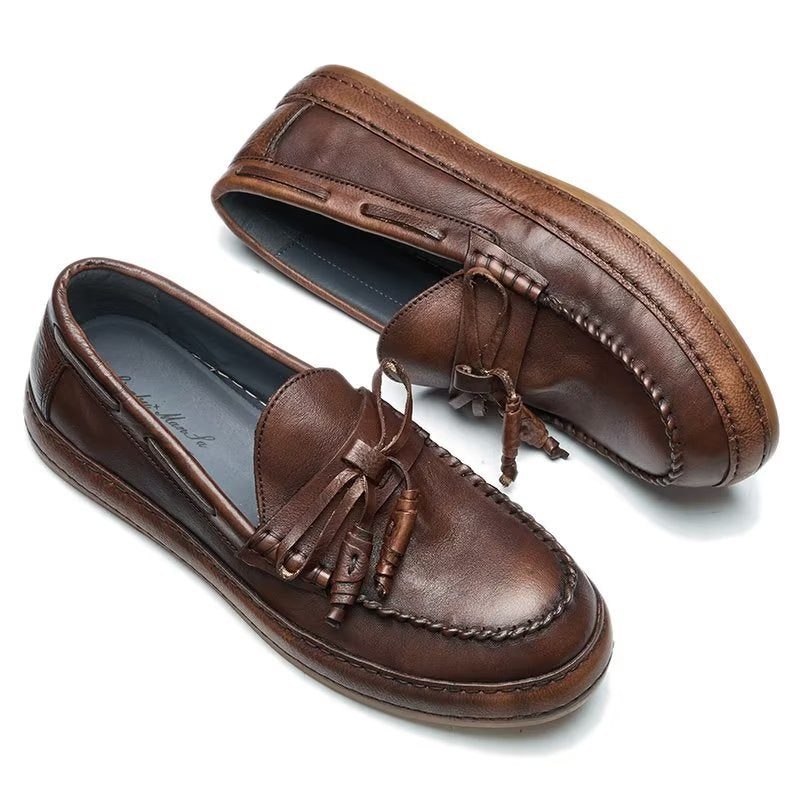 Loafers Til Mænd Luksus Kvast Ko Læder Elegant Slip-ons - Kaffe