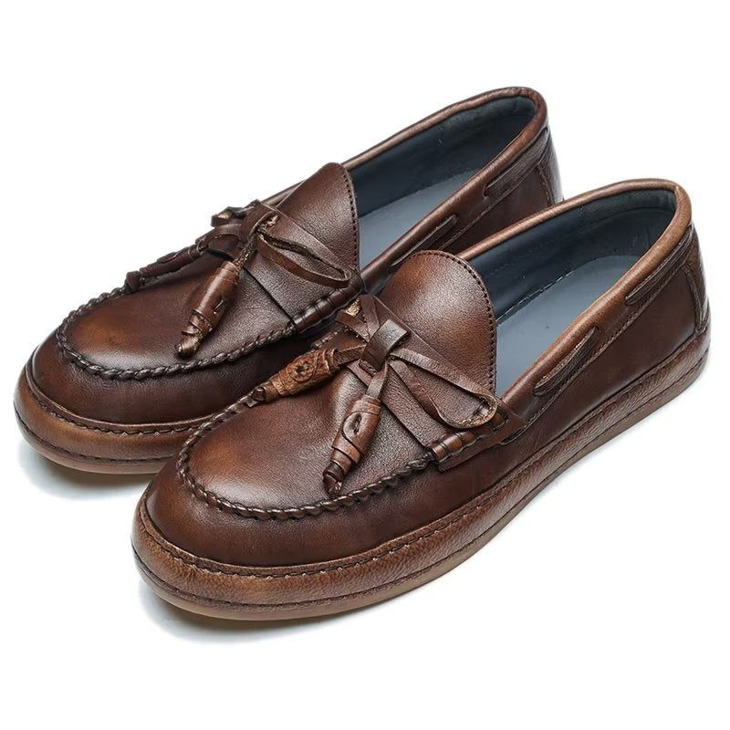 Loafers Til Mænd Luksus Kvast Ko Læder Elegant Slip-ons - Kaffe