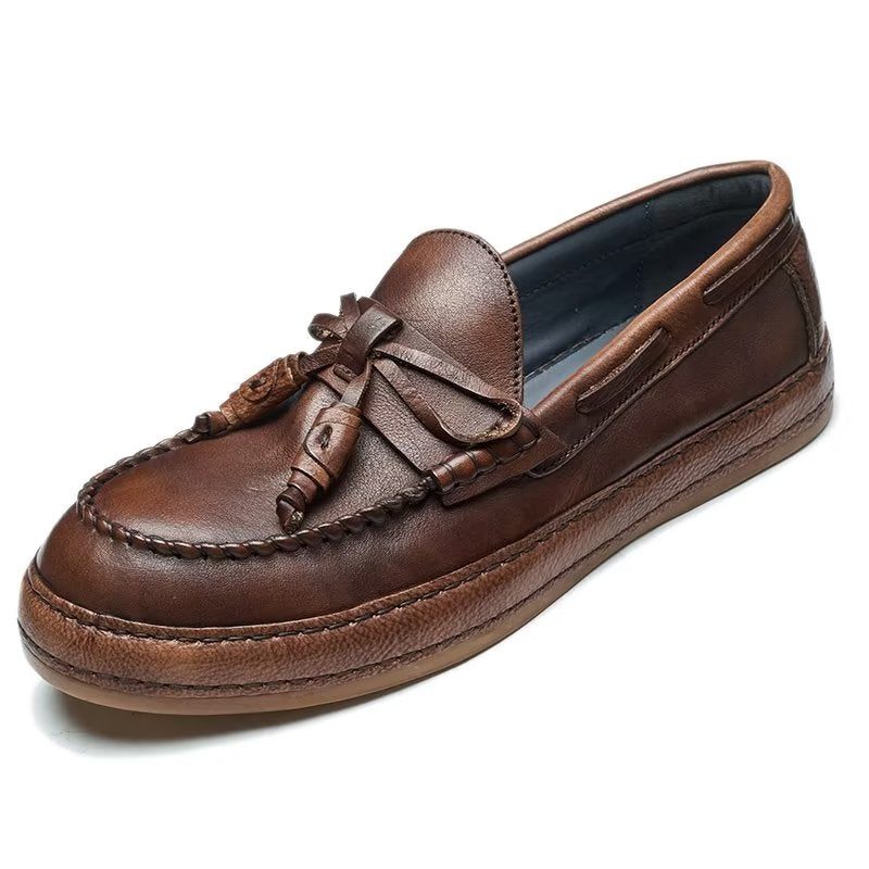 Loafers Til Mænd Luksus Kvast Ko Læder Elegant Slip-ons - Kaffe