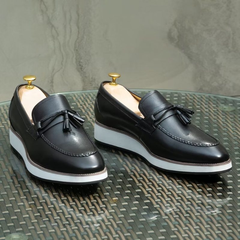 Loafers Til Mænd Luksus Læder Elegante Tassel - Sort