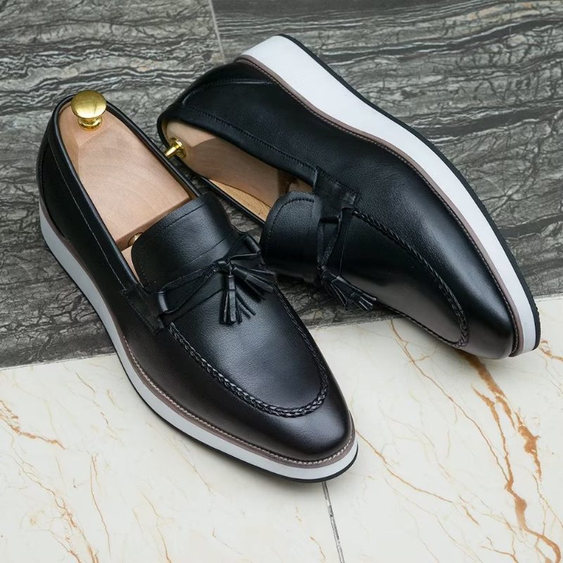 Loafers Til Mænd Luksus Læder Elegante Tassel - Sort