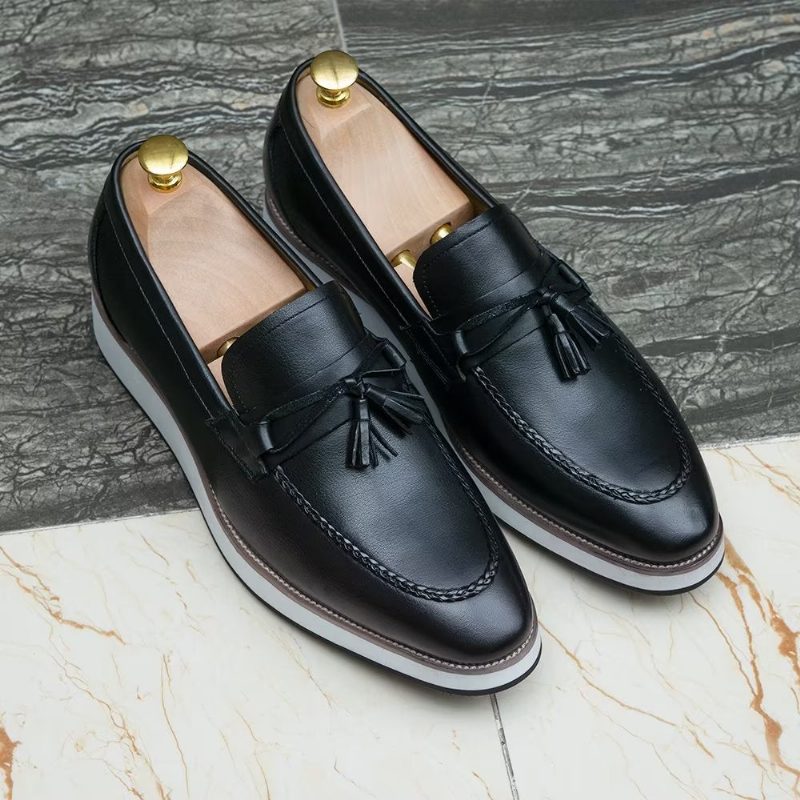 Loafers Til Mænd Luksus Læder Elegante Tassel - Sort