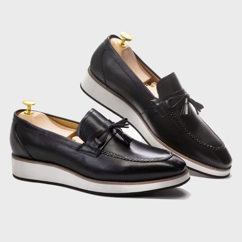 Loafers Til Mænd Luksus Læder Elegante Tassel - Sort