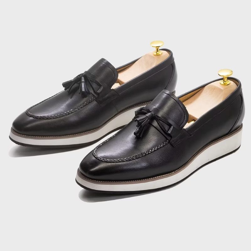 Loafers Til Mænd Luksus Læder Elegante Tassel - Sort