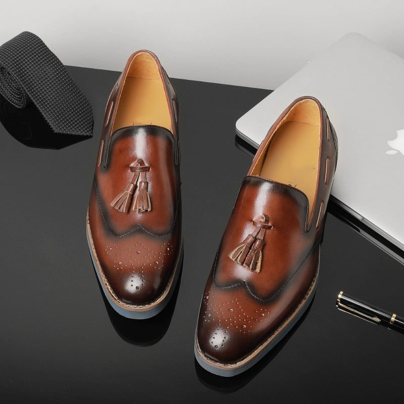 Loafers Til Mænd Prægede Brogue Slip-on - Kaffe