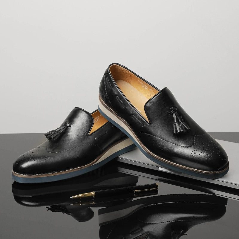 Loafers Til Mænd Prægede Brogue Slip-on - Sort