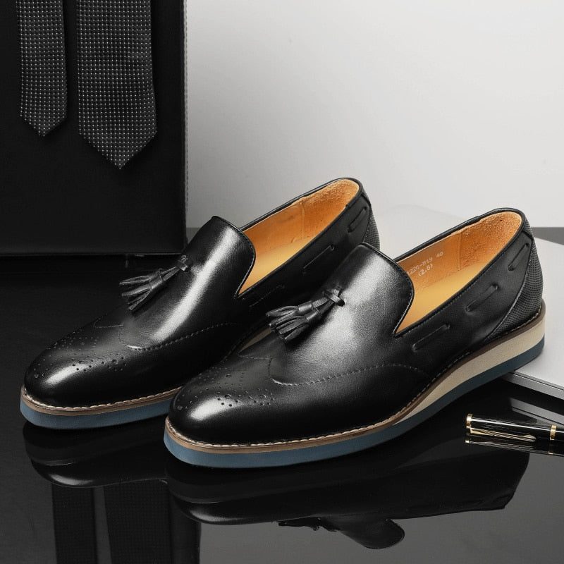 Loafers Til Mænd Prægede Brogue Slip-on - Sort