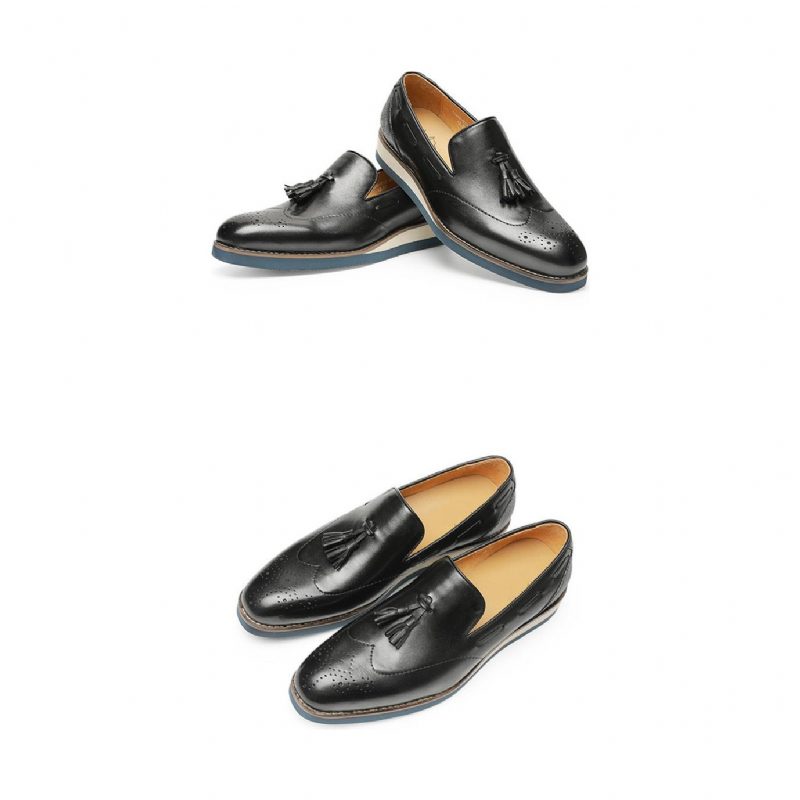 Loafers Til Mænd Prægede Brogue Slip-on - Sort