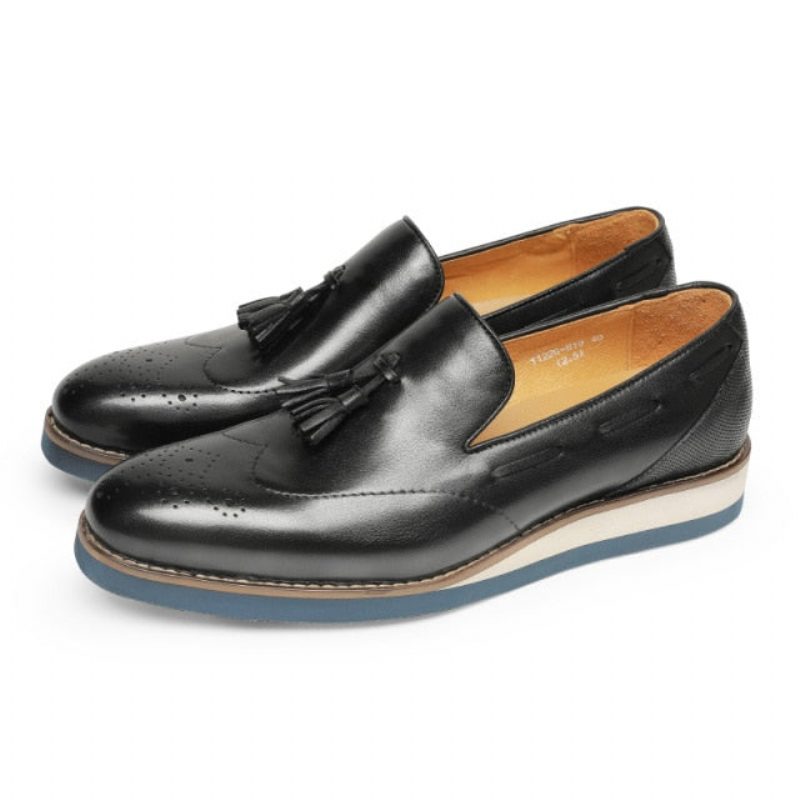 Loafers Til Mænd Prægede Brogue Slip-on - Sort