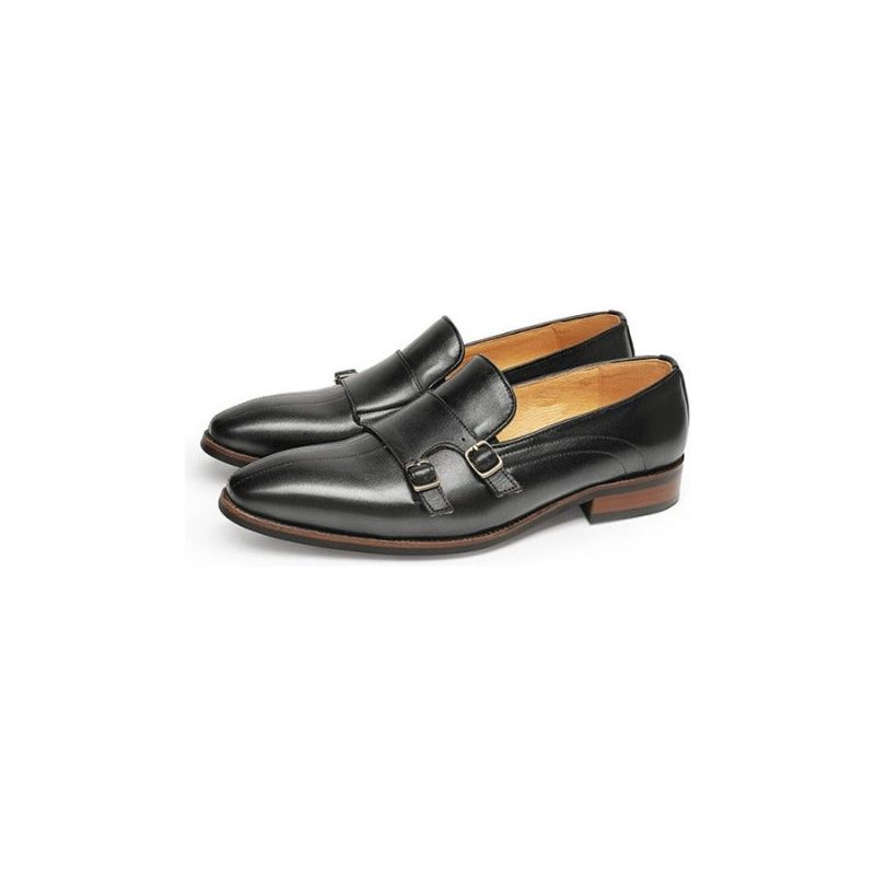 Loafers Til Mænd Raffineret Eksotisk Læder Monk Strap Party - Sort