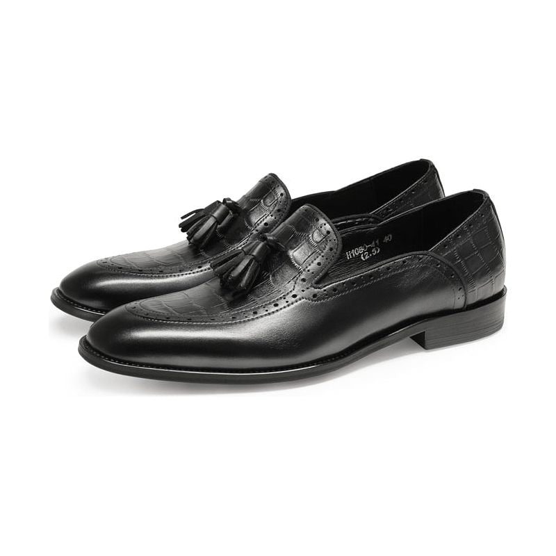 Loafers Til Mænd Retro Chic Exotic Tassel Brogue I Læder - Sort