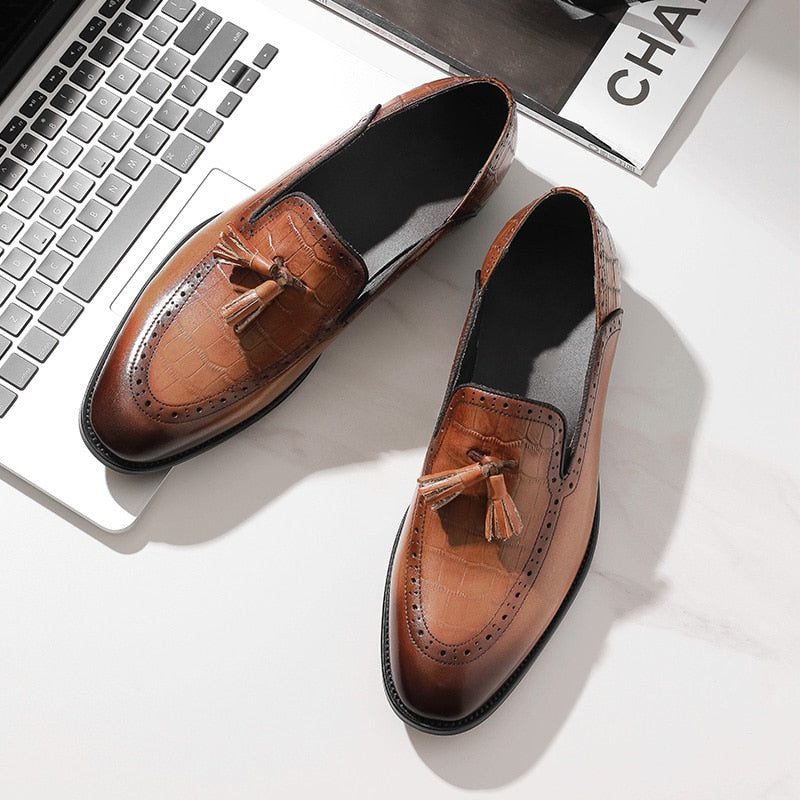 Loafers Til Mænd Retro Chic Exotic Tassel Brogue I Læder - Kaffe