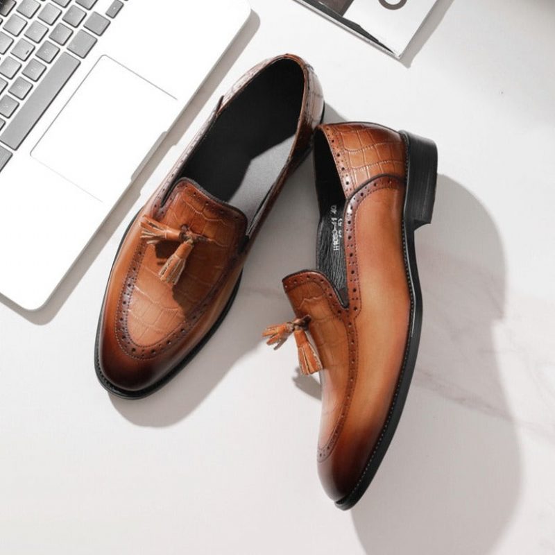 Loafers Til Mænd Retro Chic Exotic Tassel Brogue I Læder - Kaffe