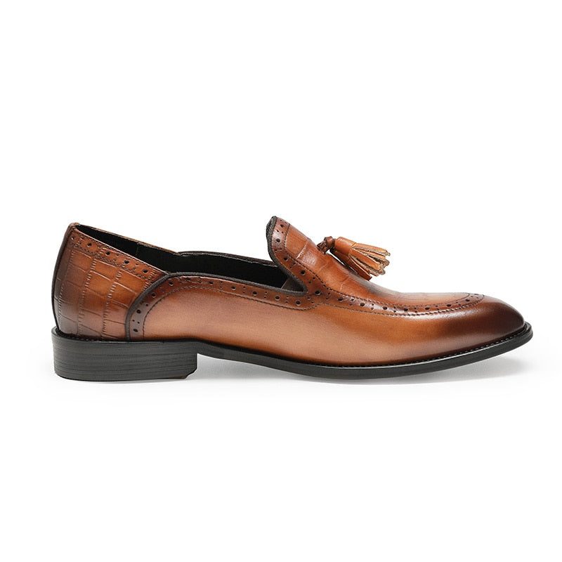 Loafers Til Mænd Retro Chic Exotic Tassel Brogue I Læder - Kaffe