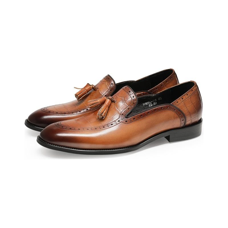 Loafers Til Mænd Retro Chic Exotic Tassel Brogue I Læder - Kaffe