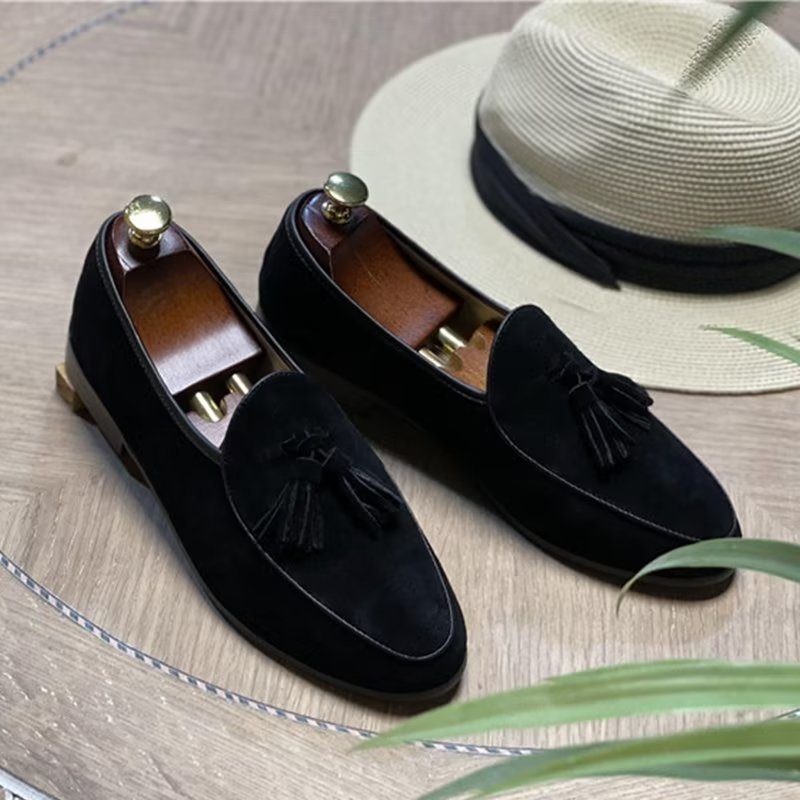 Loafers Til Mænd Slip-on Ruskind - Sort