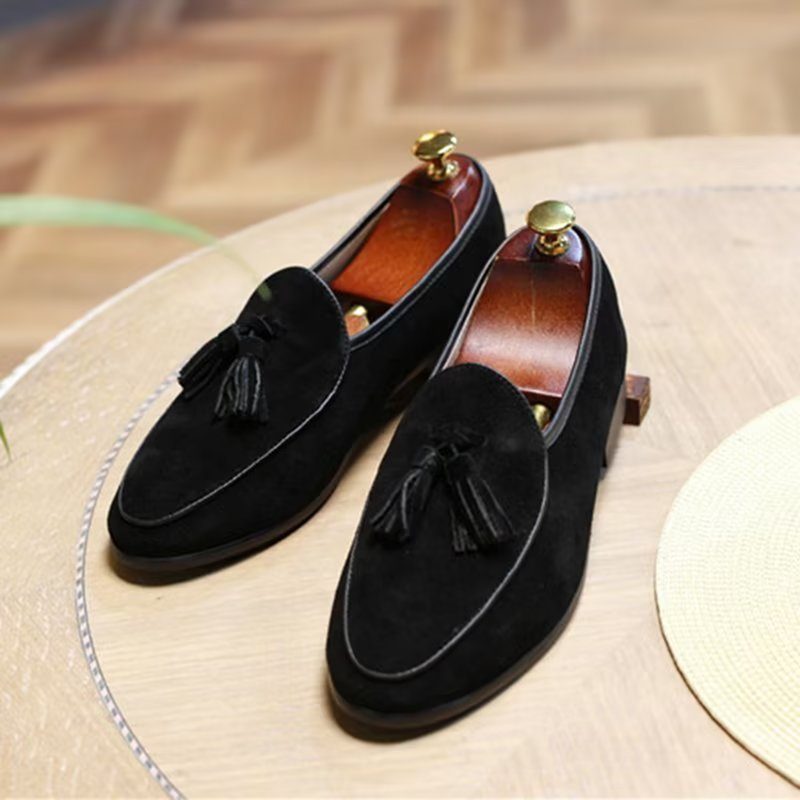 Loafers Til Mænd Slip-on Ruskind - Sort