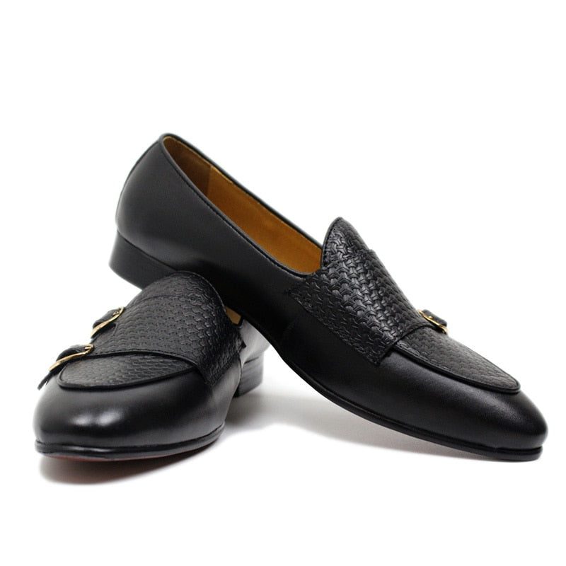 Loafers Til Mænd Suave Læder Monk Strap Bryllup - Sort