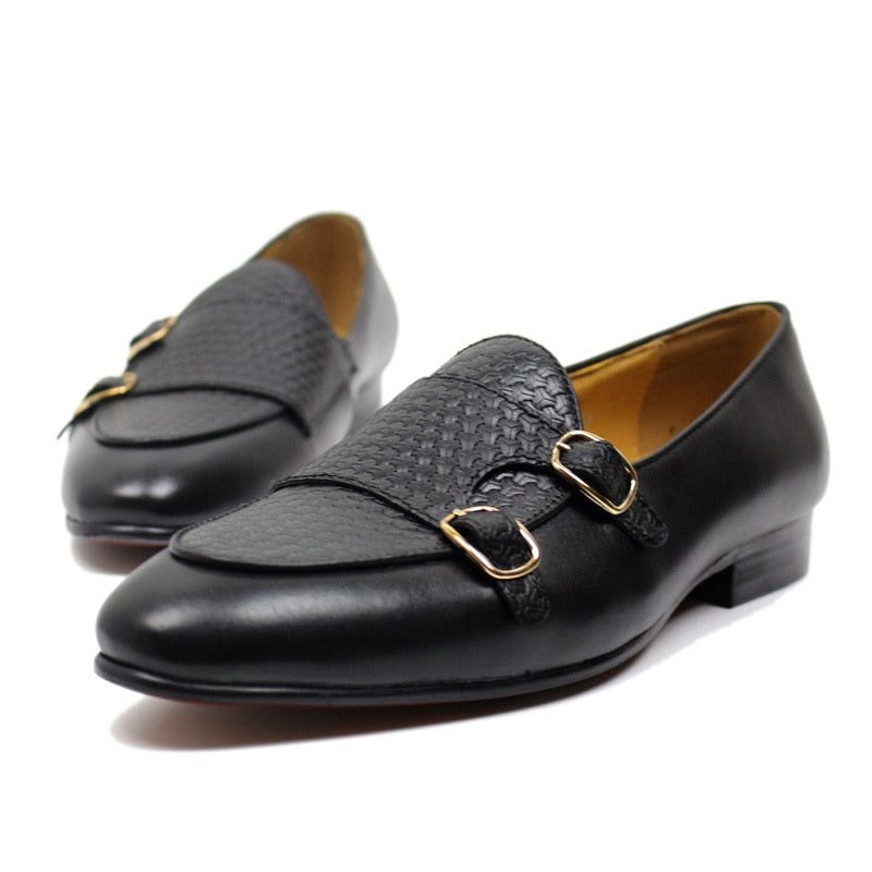 Loafers Til Mænd Suave Læder Monk Strap Bryllup - Sort