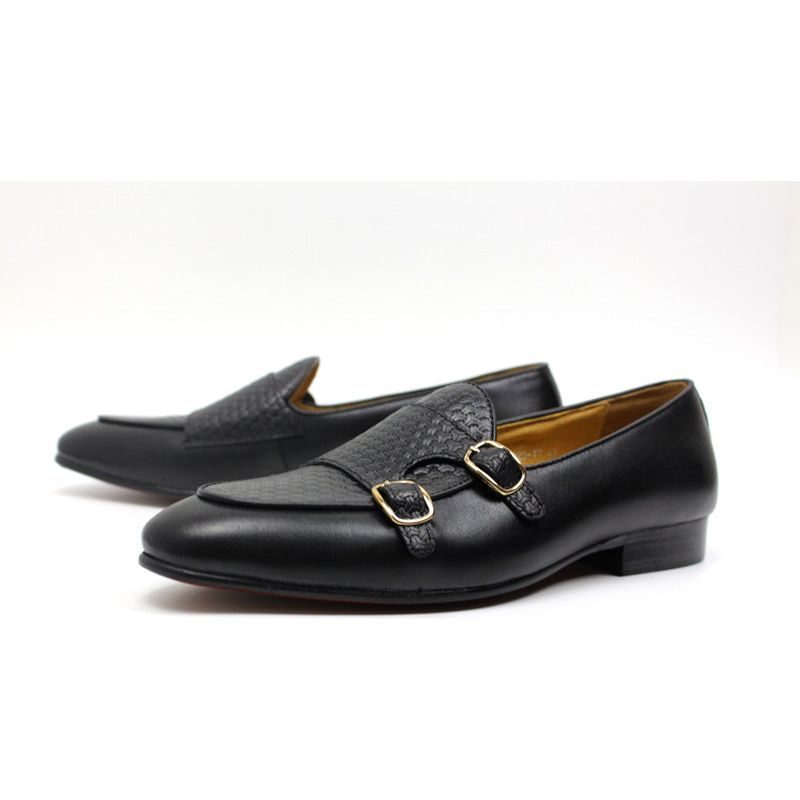 Loafers Til Mænd Suave Læder Monk Strap Bryllup - Sort