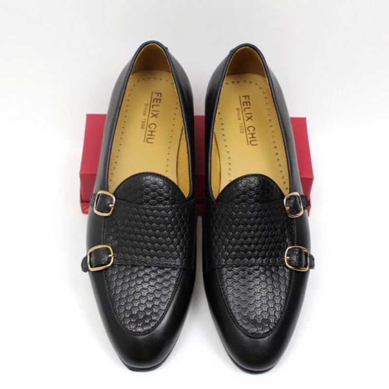 Loafers Til Mænd Suave Læder Monk Strap Bryllup - Sort