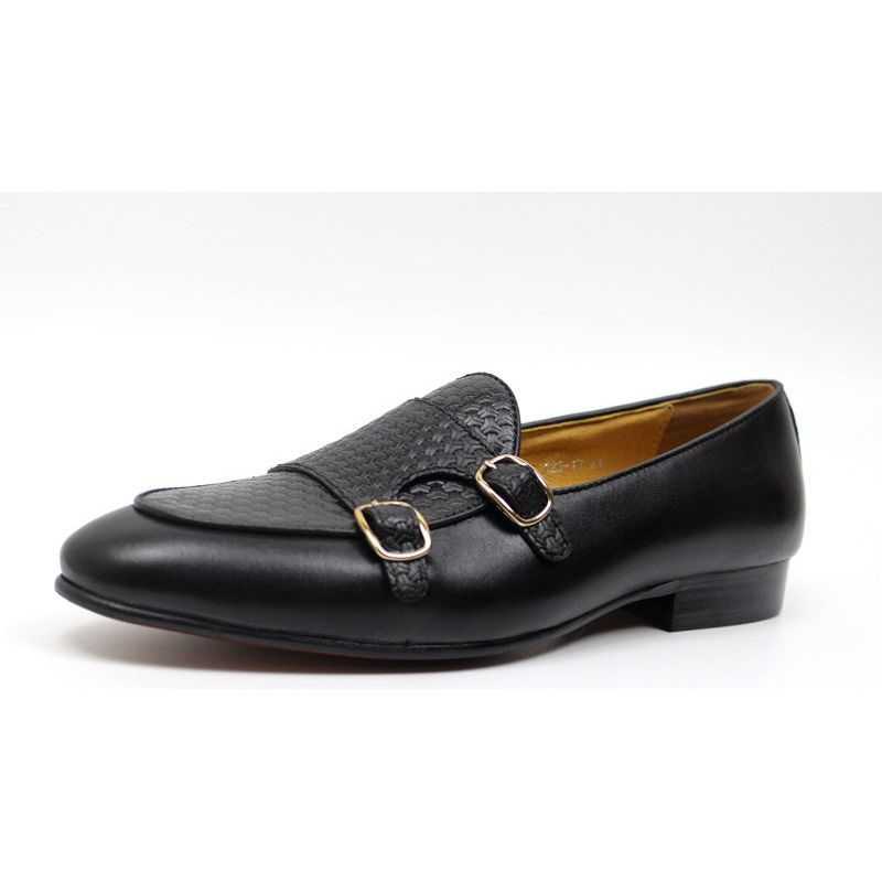 Loafers Til Mænd Suave Læder Monk Strap Bryllup - Sort