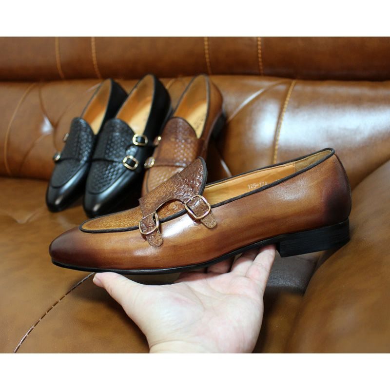 Loafers Til Mænd Suave Læder Monk Strap Bryllup - Kaffe