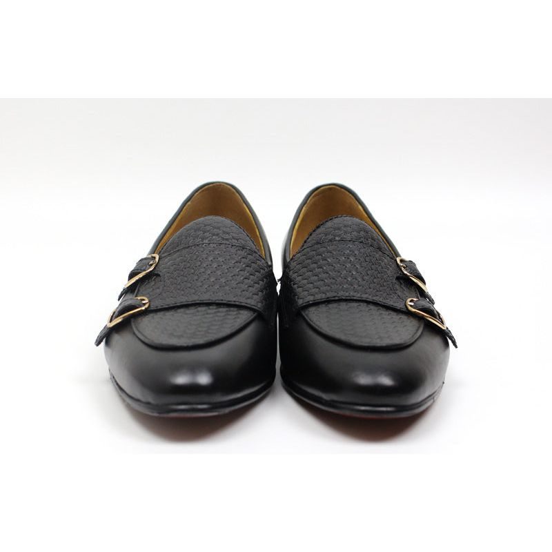 Loafers Til Mænd Suave Læder Monk Strap Bryllup - Sort