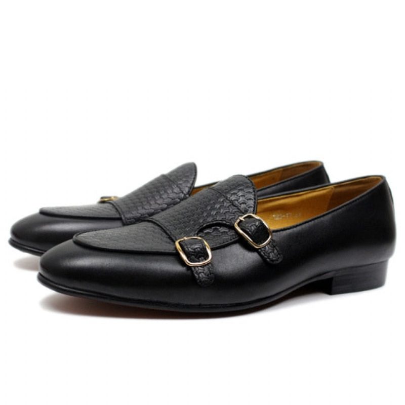 Loafers Til Mænd Suave Læder Monk Strap Bryllup - Sort