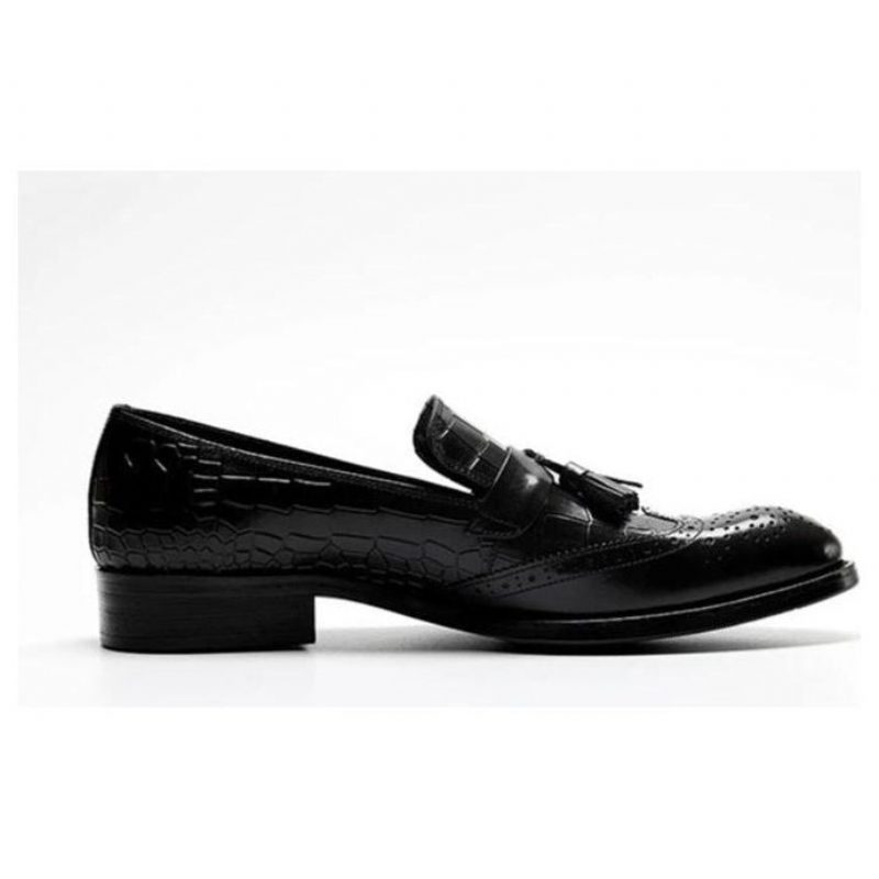 Loafers Til Mænd Vintage Tassel Brogue Dress Sko - Sort