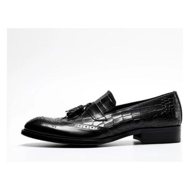 Loafers Til Mænd Vintage Tassel Brogue Dress Sko - Sort