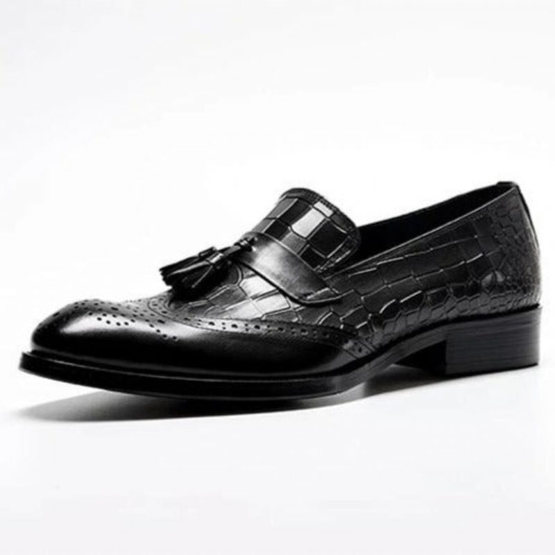 Loafers Til Mænd Vintage Tassel Brogue Dress Sko - Sort